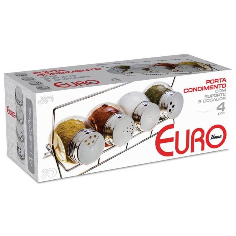 Porta Condimentos Suporte com Dosador 4 Peças - Euro Home - 2