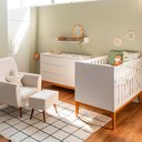 Ver imagem 1 de Kit Quarto Theo com Pés Square Mel - Berço + Cômoda 3 Gavetas e 1 Porta + Poltrona de Amamentação Lo