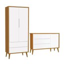 Ver imagem 1 de Jogo de Quarto Infantil Theo Retrô Guarda Roupa 2 Portas e Cômoda 1 Porta Branco/Savana com Pés