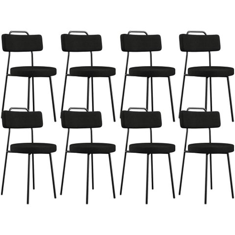 Kit 08 Cadeiras Decorativas Estofada para Sala de Jantar Barcelona L02 Poliéster Preto - Lyam
