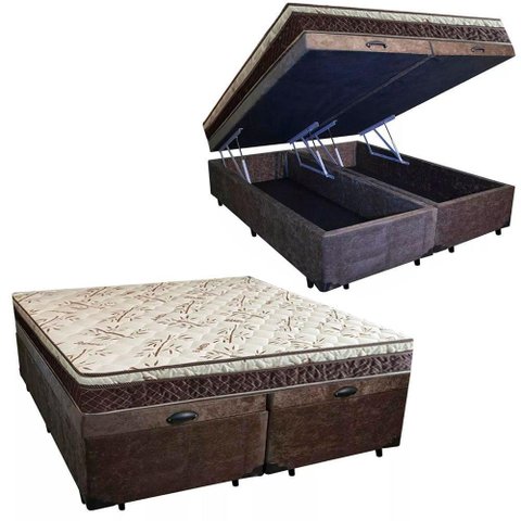 Cama Box Baú Bipartido Casal Elegance Euro Pillow Espuma D33 Extra Firme Marrom