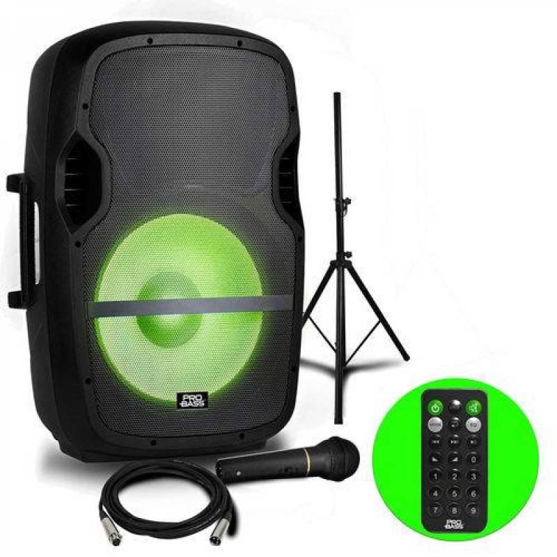 Kit Caixa Ativa 15 com Iluminação Elevate Lp Pro Bass + Tripé + Microfone