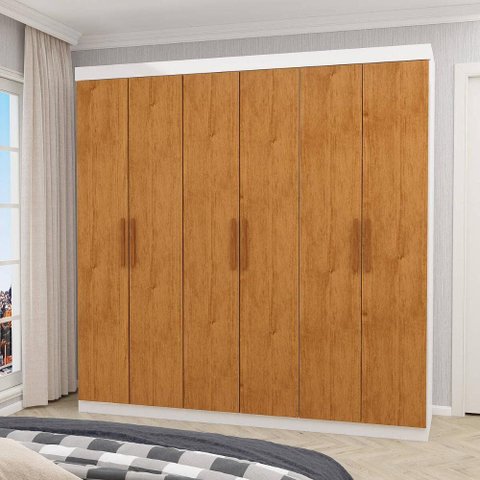 Guarda-Roupa Solteiro com 6 Portas e 2 Gavetas 153cm Multimóveis CR35562 Branco/Madeirado
