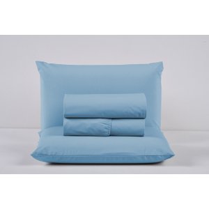 Kit Jogo Cama Casal 4 Peças 100% Algodão Percal 200 Fios Lençol com Elástico:azul Bebe