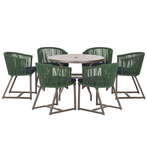 Mesa com 6 Cadeiras de Jantar Noronha E12 Trama Original Verde