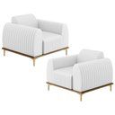 Ver imagem 1 de Kit 02 Poltronas Base De Madeira E Pés D'ouro Corano Branco