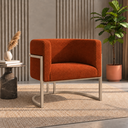 Ver imagem 1 de Poltrona Decorativa Luna Bouclé Premium para Sala Escritório Recepção Base Circular em Ferro Madeira