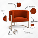 Ver imagem 6 de Poltrona Decorativa Luna Bouclé Premium para Sala Escritório Recepção Base Circular em Ferro Madeira