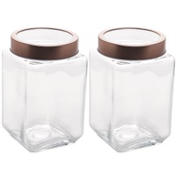 Kit 2 Potes de Vidro com Tampa Metal Rose Gold 1,7l Porta Mantimentos Lyor Gastro Vasilhas - 1