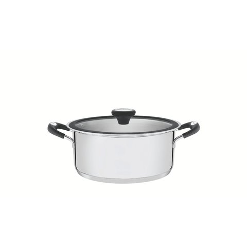 Caçarola Solar Silicone Rasa 20 Cm 2,9 L em Aço Inox Fundo Triplo com Tampa e Alças em Silicone Tram