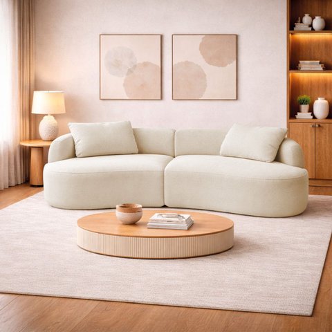 Sofá 3 Lugares Bellagio 180cm Orgânico Luxo Recepção Escritório Bouclé