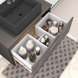 Conjunto Banheiro Gabinete Suspenso Com Cuba E Espelho Vicenza B06 Preto Magneto Nogal - Lyam Decor - 11