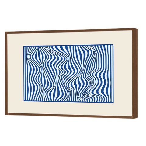 Quadro Decorativo Vibra Abstrato Azul em Moldura Filete Madeira Escura 40x60cm