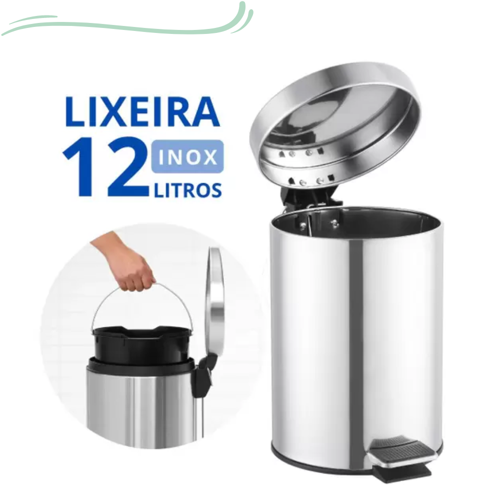 Super Lixeira 12 Litros Aço Inox Brilhante C/ Pedal - 2