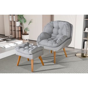 Conjunto Poltrona Linho Luxuosa + Puff Sênior Almofadada:cinza Linho