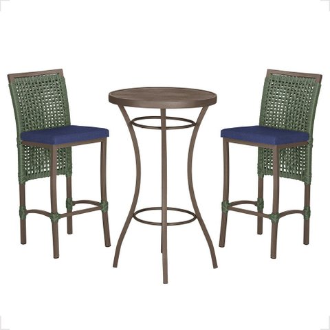 Mesa Bistrô e 2 Banquetas Roma Marrom Corda Náutica Estofado 10 Trama Original