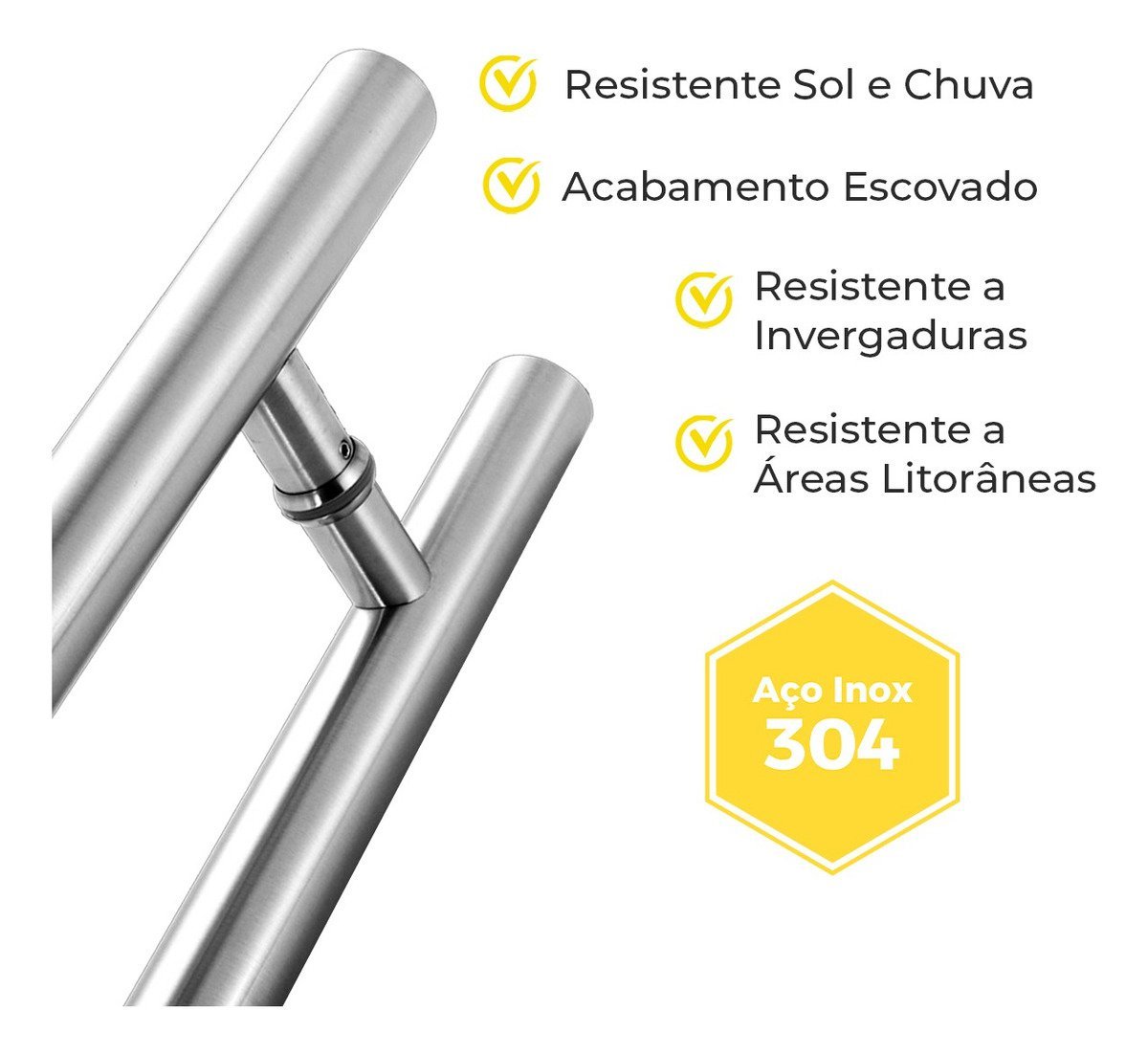 Puxador para Porta Aço Inox 304 Prata Pivotante 60cm Redondo Vidro e Madeira - Brinovar - 8