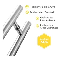 Puxador para Porta Aço Inox 304 Prata Pivotante 60cm Redondo Vidro e Madeira - Brinovar - 8