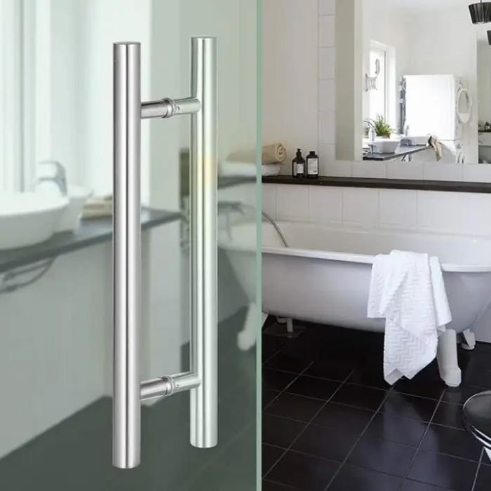 Puxador para Porta Aço Inox 304 Prata Pivotante 60cm Redondo Vidro e Madeira - Brinovar - 4