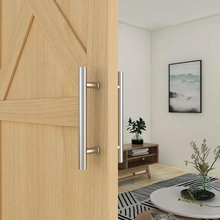 Puxador para Porta Aço Inox 304 Prata Pivotante 60cm Redondo Vidro e Madeira - Brinovar - 5