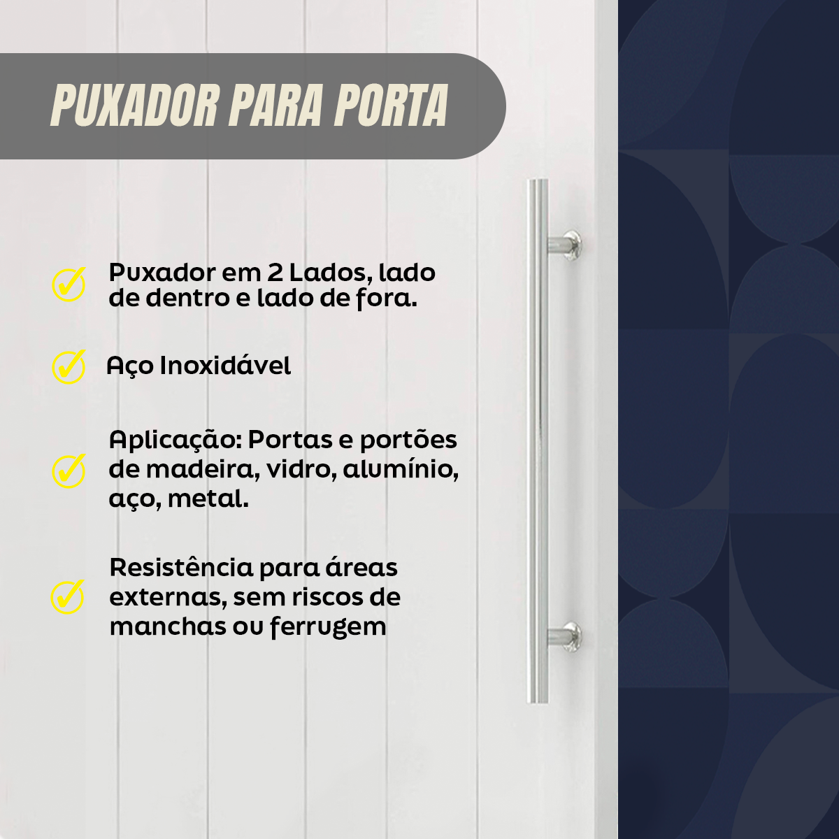 Puxador para Porta Aço Inox 304 Prata Pivotante 60cm Redondo Vidro e Madeira - Brinovar - 7