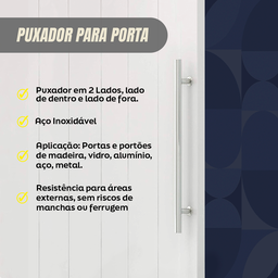 Puxador para Porta Aço Inox 304 Prata Pivotante 60cm Redondo Vidro e Madeira - Brinovar - 7