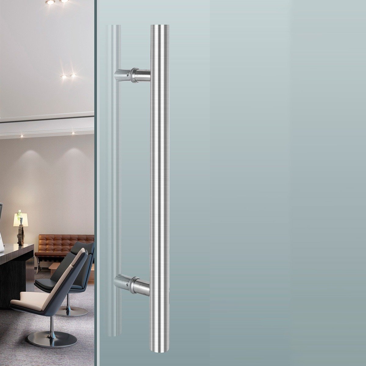 Puxador para Porta Aço Inox 304 Prata Pivotante 60cm Redondo Vidro e Madeira - Brinovar - 2