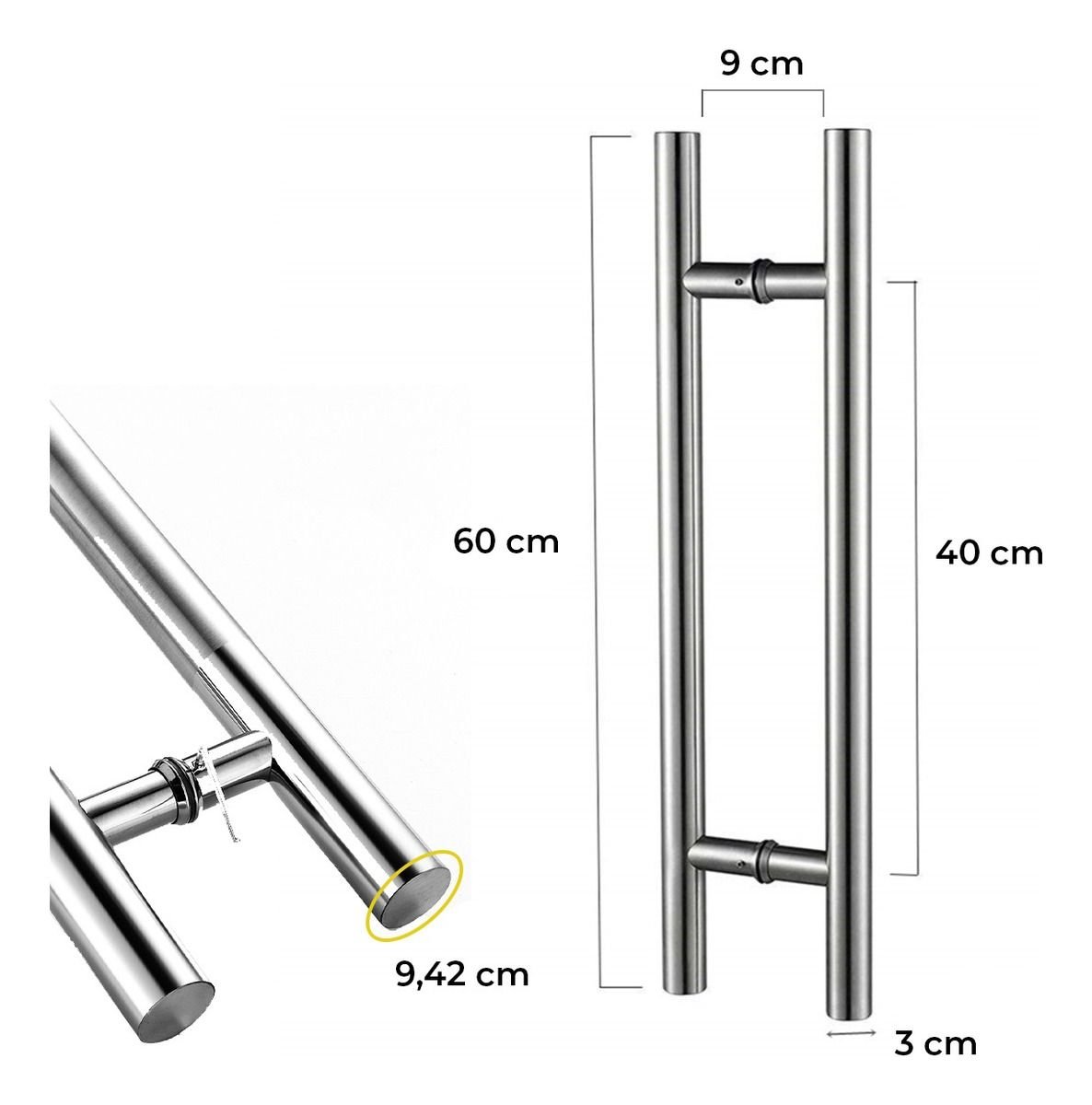 Puxador para Porta Aço Inox 304 Prata Pivotante 60cm Redondo Vidro e Madeira - Brinovar - 9