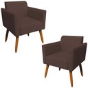 Ver imagem 1 de Kit 02 Poltronas Decorativas Isabella Pés Palito Madeira Suede Marrom - Gran Belo