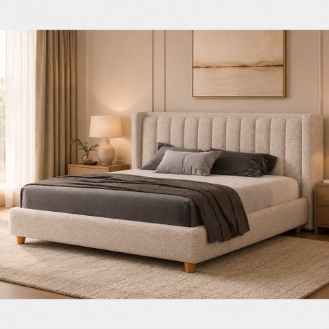 Cama Japonesa com Cabeceira Seo-Yeon Casal Linho Bege - Sallar Home
