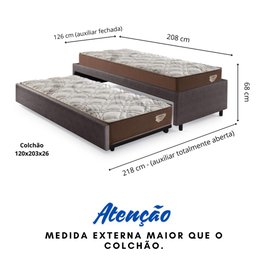 Bicama Box Viúva 126x208 Courino Linho Marrom com 2 Colchões Relax Adorabile Molas Ensacadas - 2