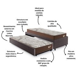Bicama Box Viúva 126x208 Courino Linho Marrom com 2 Colchões Relax Adorabile Molas Ensacadas - 4