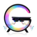 Ver imagem 1 de Abajur Luminária G Rgb Preta com Relógio Despertador Carregador por Indução e Caixa de Som Cor:preto
