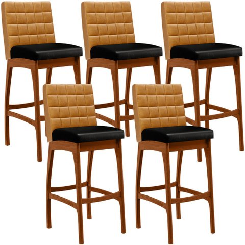 Kit 05 Banquetas Altas Cozinha Sala Jantar Fixa Mila B04 Couríssimo Whisky Couríssimo Preto - Lyam D
