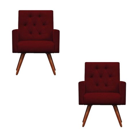 Kit 2 Poltronas Decorativa Nina Capitonê Suede Vinho - Dominic Decor