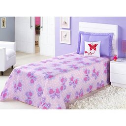Cobre Leito Borboleta Solteiro Lilás e Rosa com 3 peças Algodão e Poliester - 1