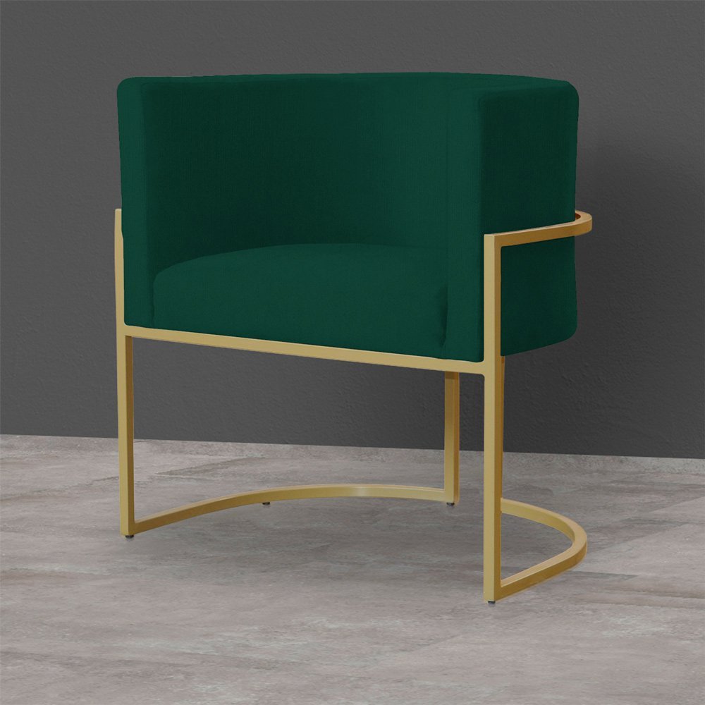 Kit 3 Poltronas Decorativa Sala de Estar Luana Base Gold Suede Verde - Montanaris Decor Md Montanari - 4