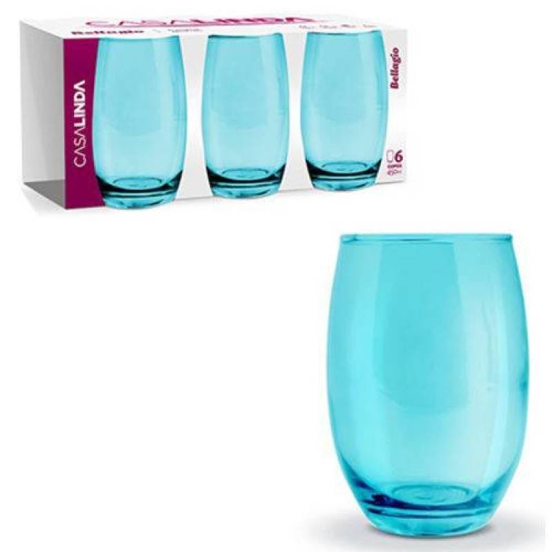 Jogo Copo De Vidro Azul Bellagio 450 Ml Com 6 Copos - Casa Linda