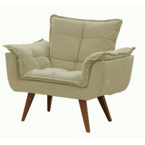 Poltrona Sala Recepção Escritório Opala Suede Bege 1 Lugar Montanaris Decor