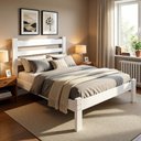 Ver imagem 1 de Cama Casal Esmeralda com Colchão Madeira Maciça Branco Repleta