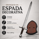 Ver imagem 6 de Espada Excalibur de Metal Réplica Decorativa Rei Arthur 105,5 cm com Suporte de Madeira