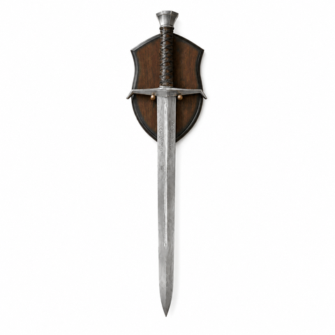 Espada Excalibur de Metal Réplica Decorativa Rei Arthur 105,5 cm com Suporte de Madeira