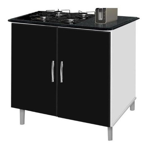 Balcao Luanda P/ Cooktop de 04 Bocas Bra / Preto C 02 Portas Passe Bem