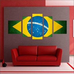 Quadro Decorativo Bandeira Do Brasil Mosaico Com 5 Peças - 1 Quadro Decorativo Bandeira Do Brasil Mosaico Com 5 Peças - 1