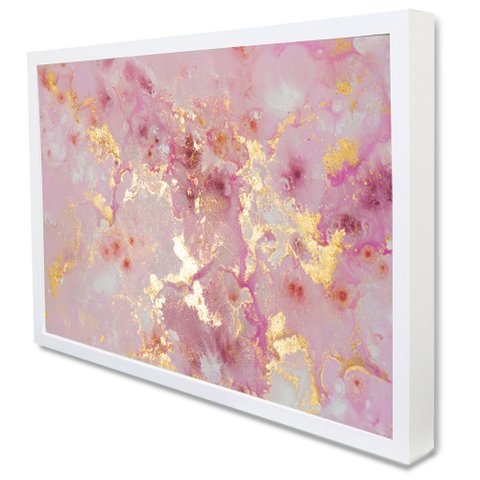 Quadro Decorativo Caixa Alta com Vidro Abstrato Mármore Suave TaColado Moldura Branca 40x60cm