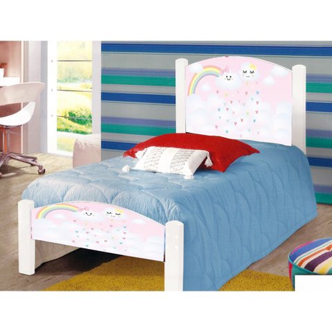 Cama Montessoriana Infantil Solteiro Adesivada Nuvenzinha Rosa