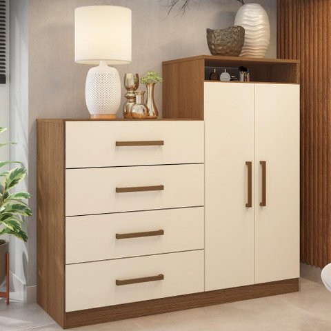 Comoda Áurea 2 Portas 4 Gavetas Amêndola Touch Off White - Demóbile