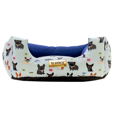 Cama para Cachorro Quadrada Impermeavel Luppet Azul Buldog Gg