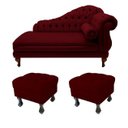 Ver imagem 1 de Divã Recamier Namoradeira Larissa 150cm + 2 Puffs Retrô Suede Bordô - LM DECOR