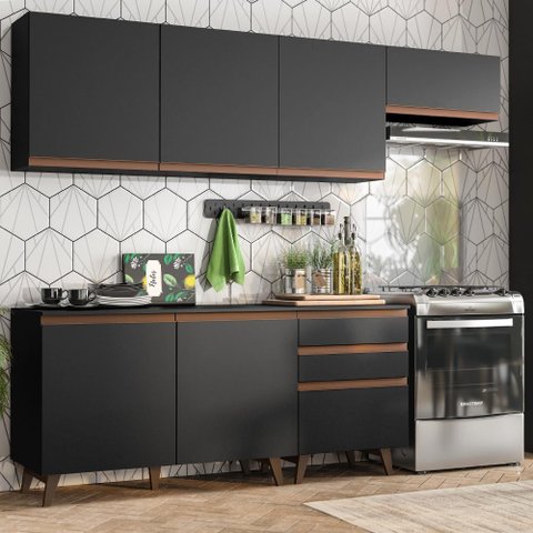 Armário de Cozinha Completa 250cm Preto Reims Madesa 02